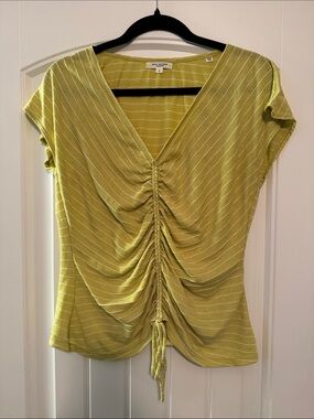 Max Studio Lime Gathered-Front Short Sleeve Top,